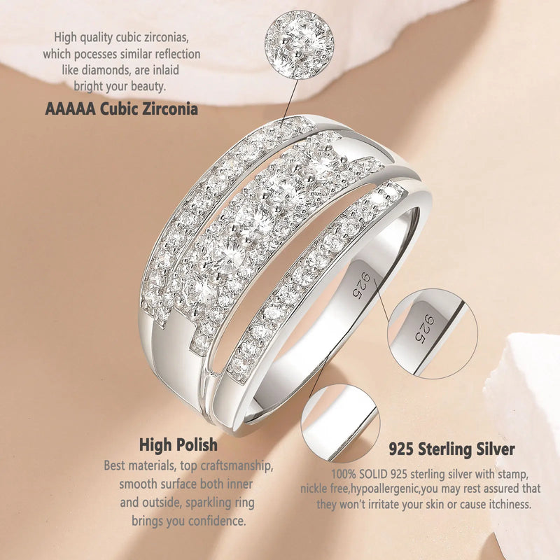 Sterling Silver 3-Row Wedding Bands for Women