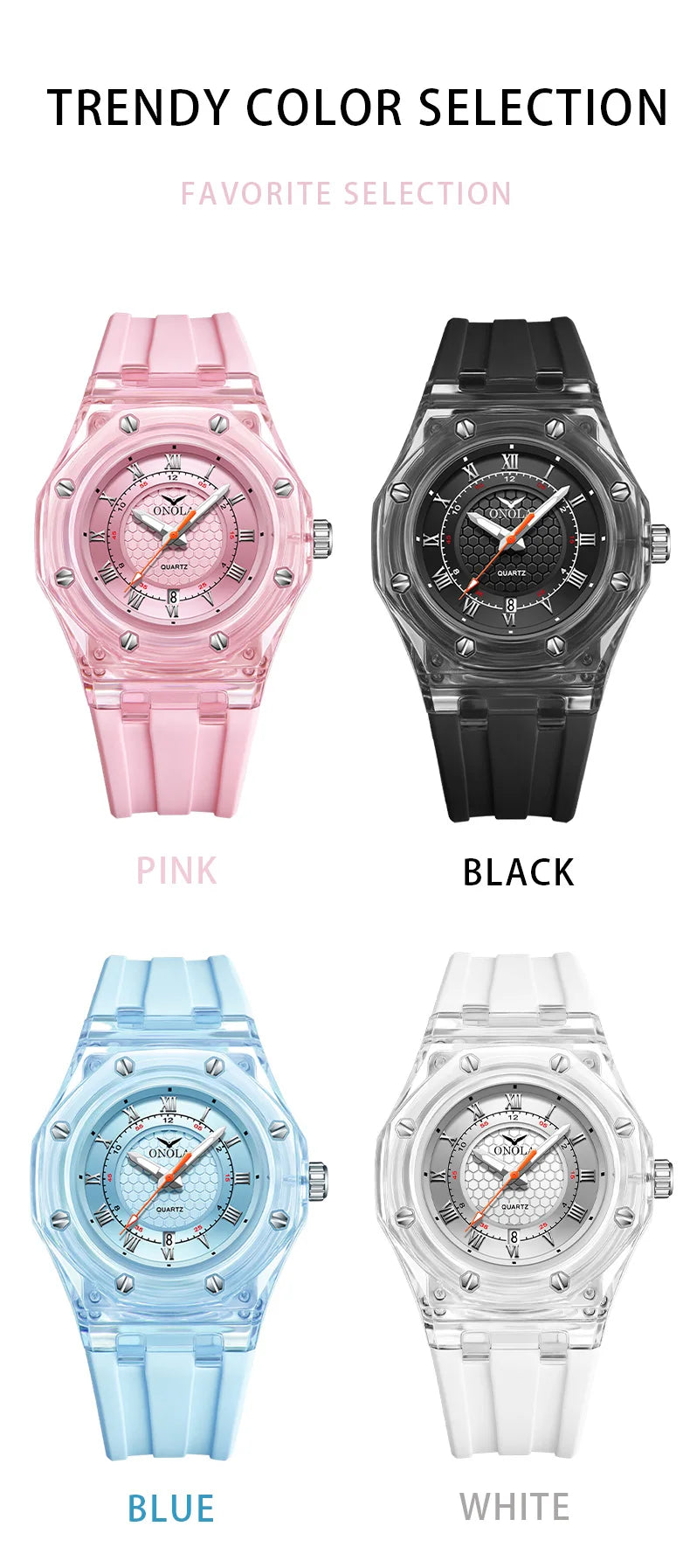 Stainless Steel Transparent Plastic Silicone Quartz Watch for Unisex