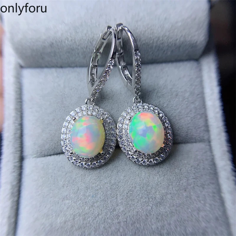 925 Silver Natural Opal Drop Earrings 8mm*10mm for Women