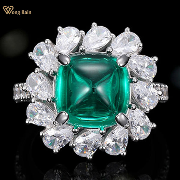 Wong Rain 100% 925 Sterling Silver Sugar-loaf Cut Emerald Ruby High Carbon Diamond Gems Vintage Women Ring Engagement Jewelry