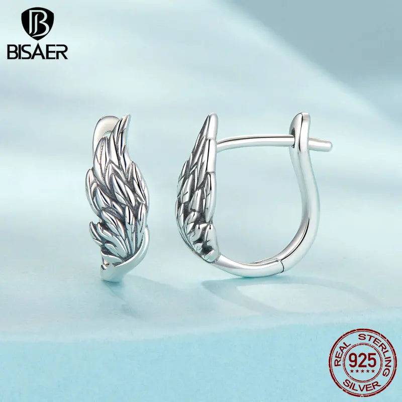 925 Sterling Silver Angel Wing Hoop Earrings for Women