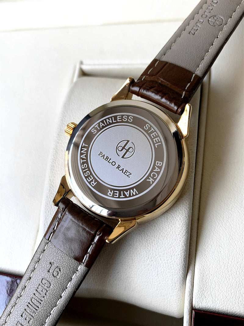 Women's Fashion Quartz Waterproof Brown Leather Wristwatch for Elegant Parties