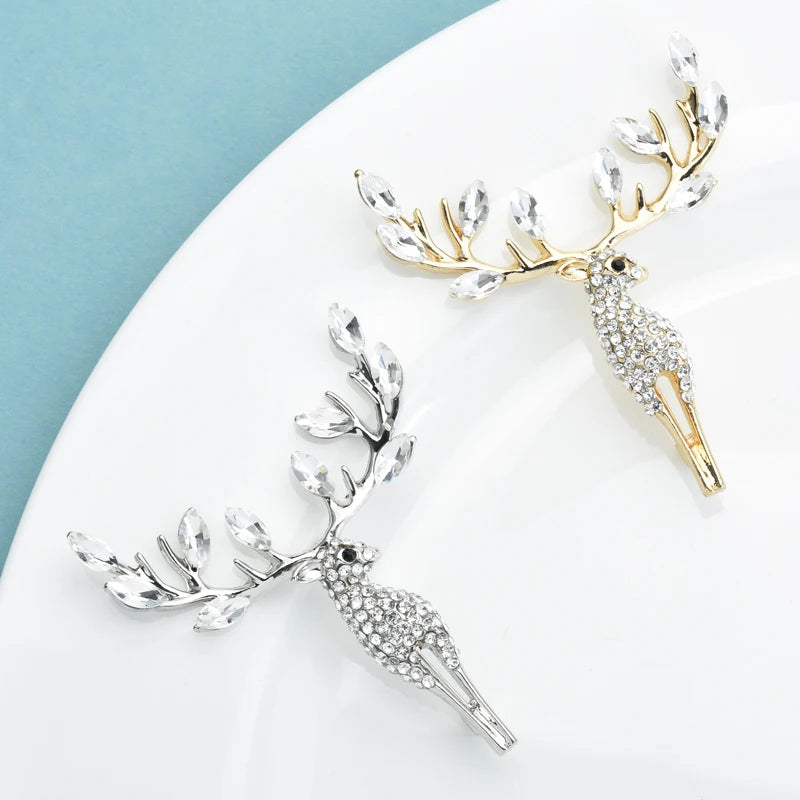 Silver Rhinestone Lucky Deer Brooch Pin For Unisex