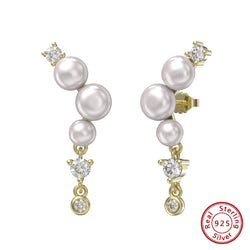 925 Sterling Silver Branch Leaves Pearl Dangle Earrings for Women