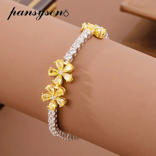 925 Sterling Silver Citrine Diamond Tennis Bracelet for Women