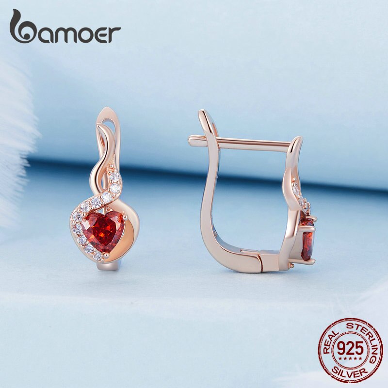 925 Sterling Silver Red Heart Ear Clips for Women