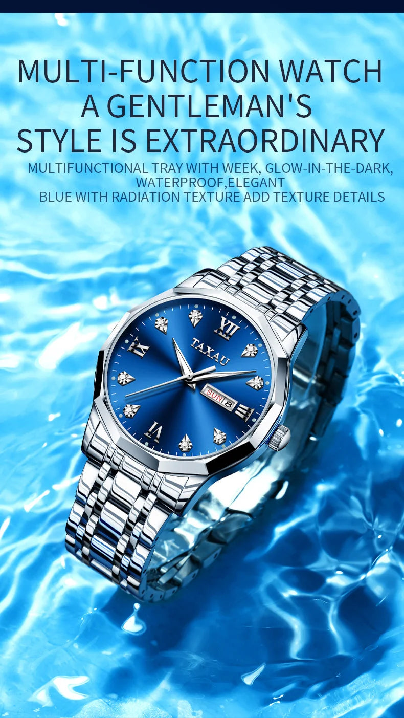 Stainless Steel Quartz Waterproof Luminous Watch for Men