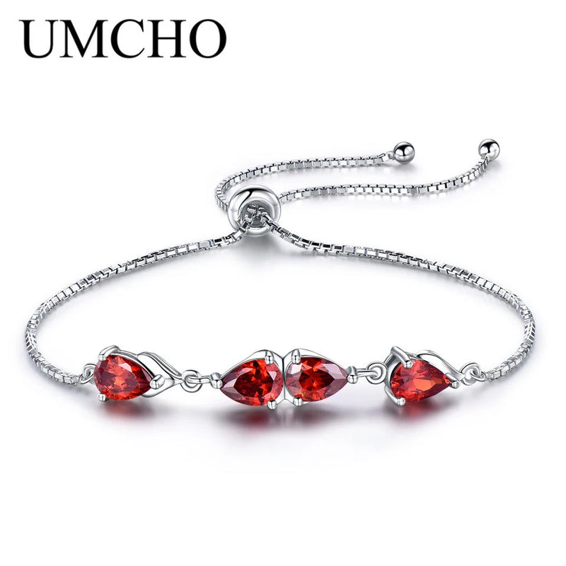 Sterling Silver Garnet Bracelet with Pear Cut Zircon, 5x7mm, for Women