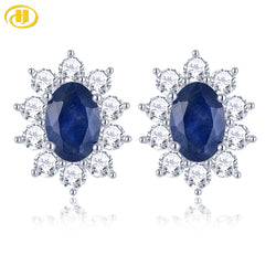 Sterling Silver 1.20 ctw Blue Sapphire Stud Earrings for Women