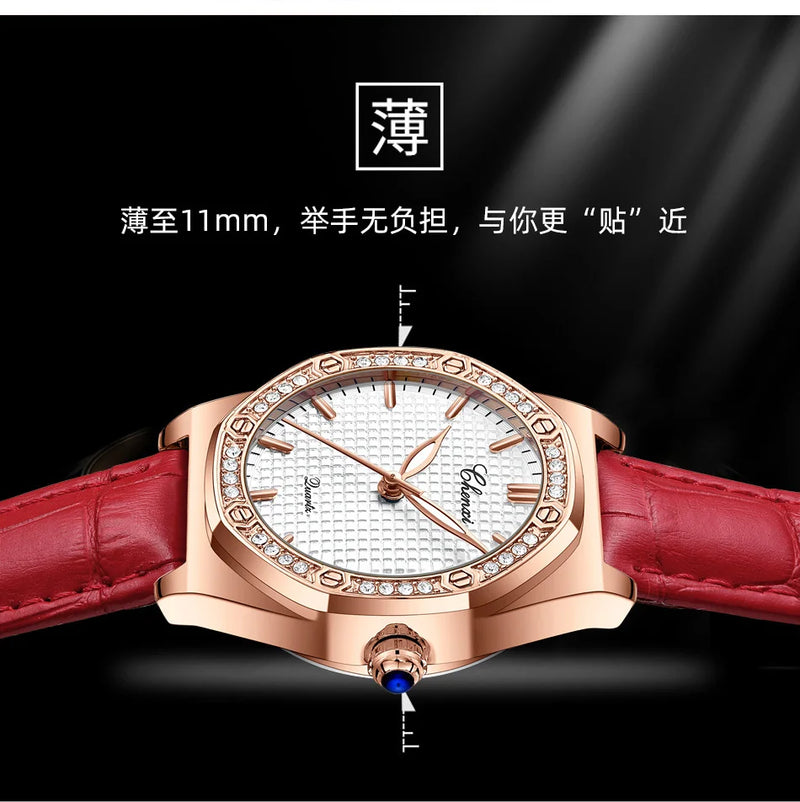 Fashion Diamond-Accented Leather Watch for Women