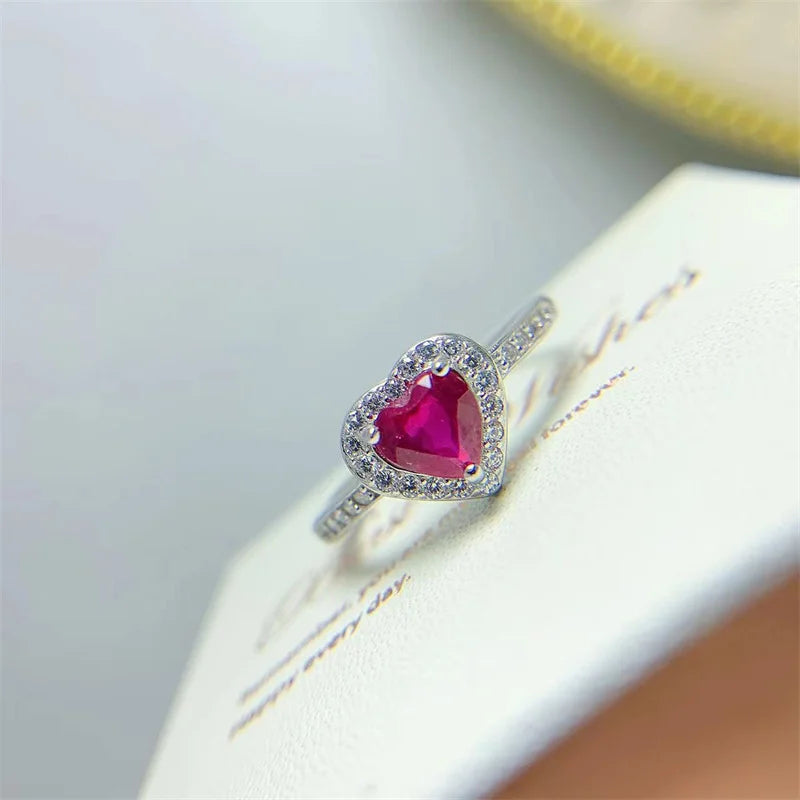 925 Sterling Silver Ruby Heart-Shaped Ring for Her