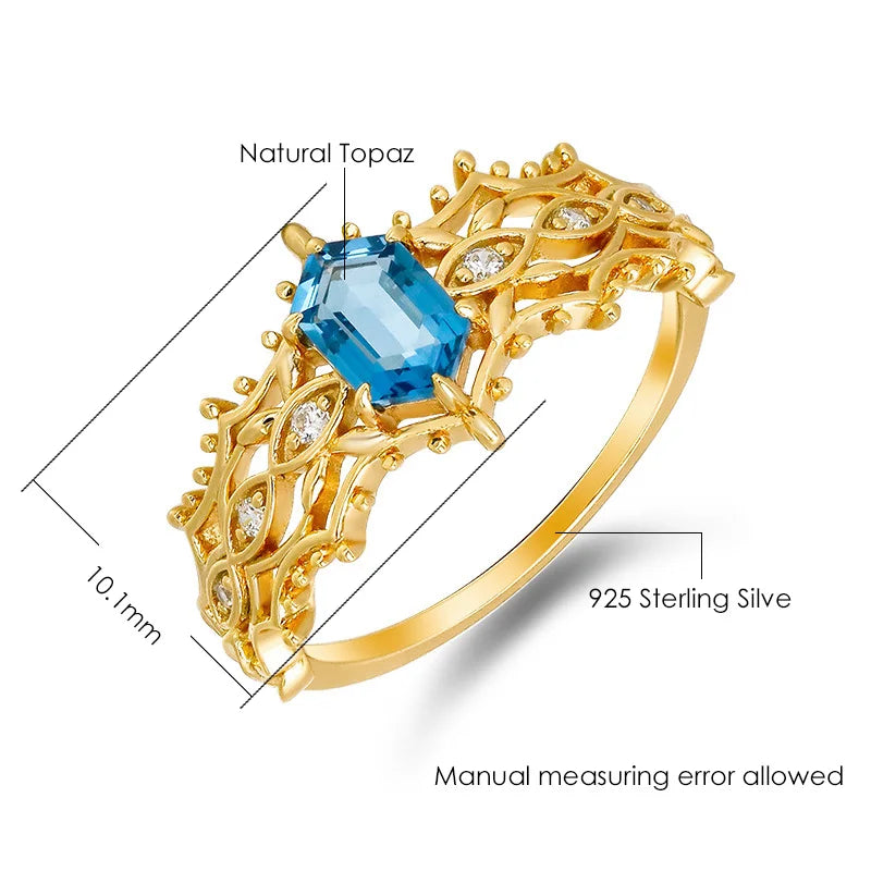 925 Sterling Silver Gold Plated London Blue Topaz Ring for Women