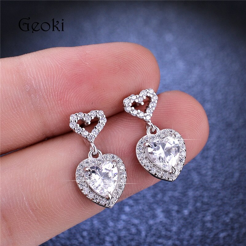 Sterling Silver 2 ct Brilliant Cut Diamond & Moissanite Heart Stud Earrings for Women