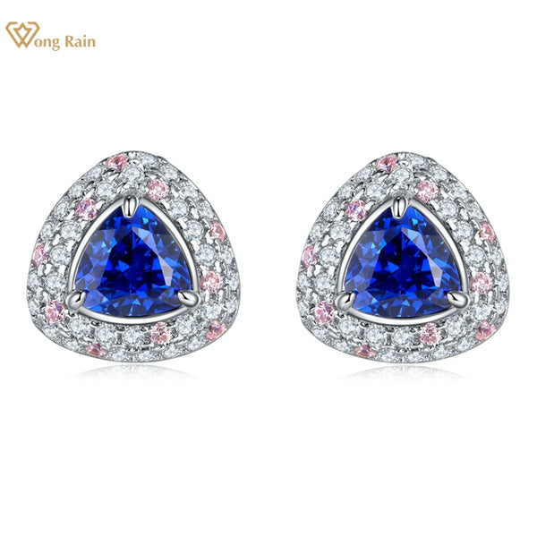 Sterling Silver 1.60 CTW Triangle Sapphire and Diamond Earrings for Women