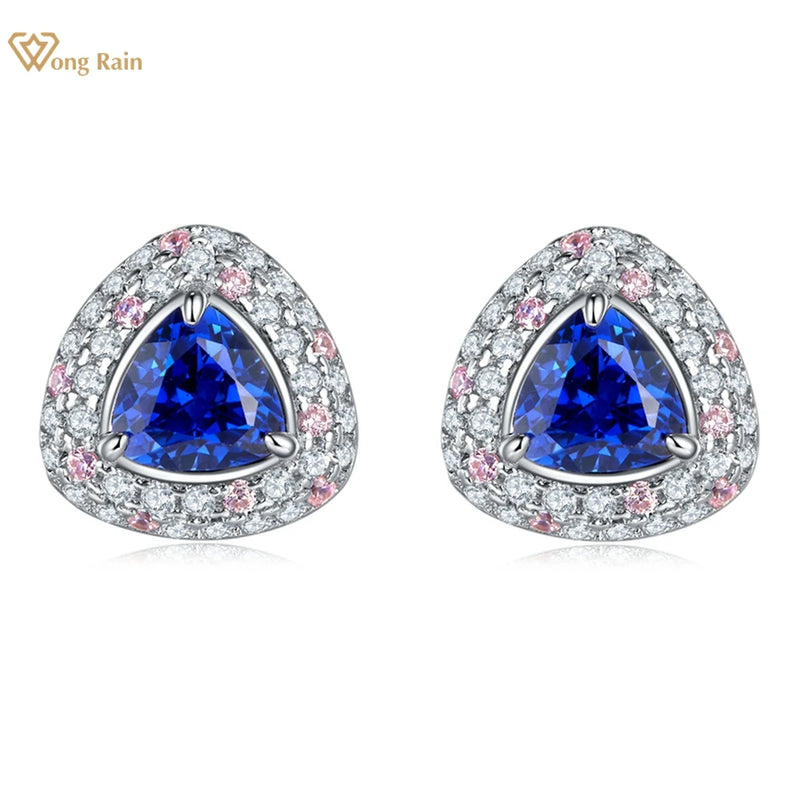 Sterling Silver 1.60 CTW Triangle Sapphire and Diamond Earrings for Women