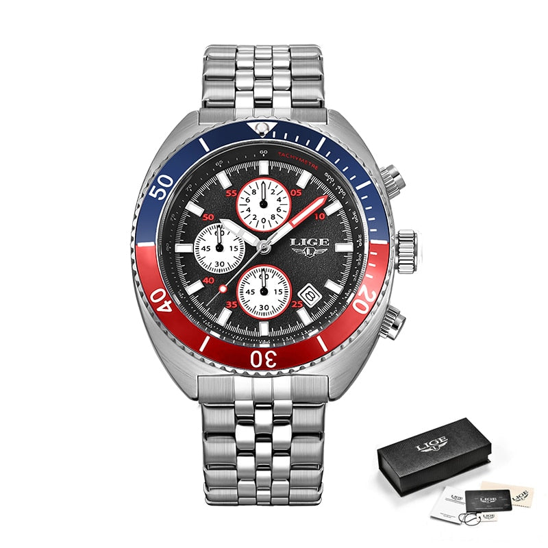 Stainless Steel Quartz Chronograph Wristwatch for Men