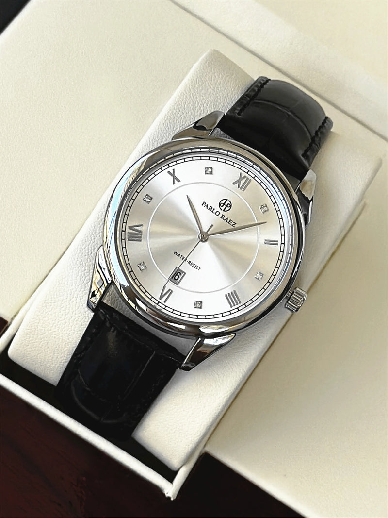 Luxury Men's Quartz Watch with Waterproof Date & Leather Strap