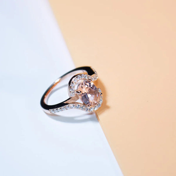 925 Silver Oval Morganite Twisted Design Ring for Women