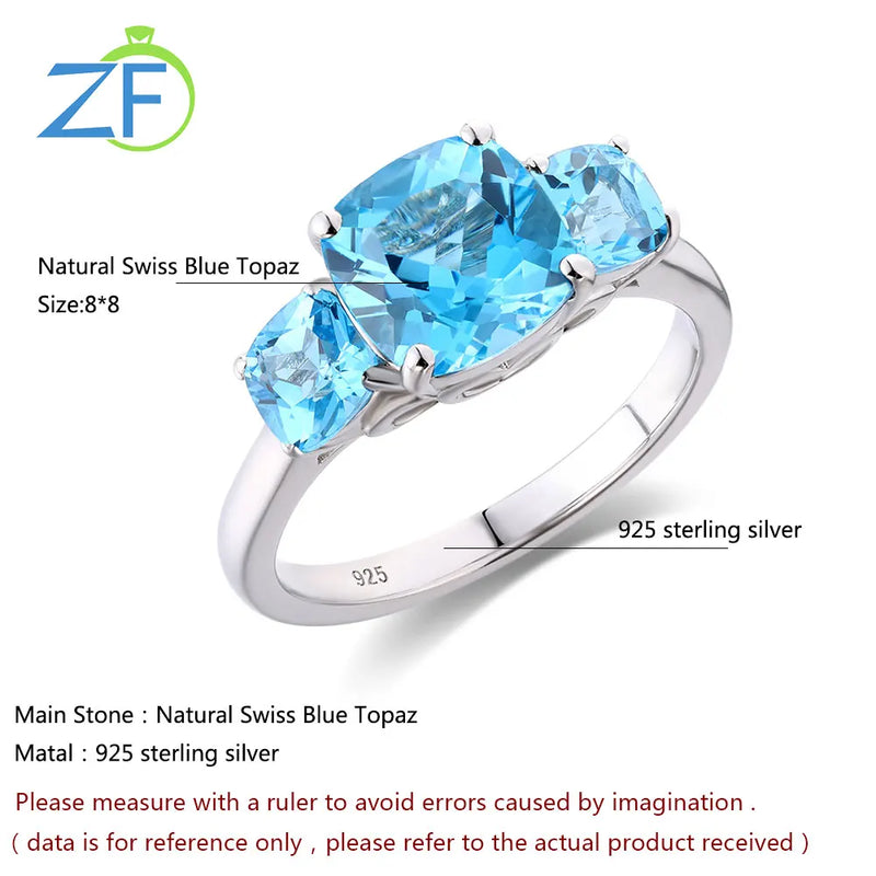 925 Sterling Silver Ring with 4 Carats Smokey Quartz and Blue Topaz Gemstones