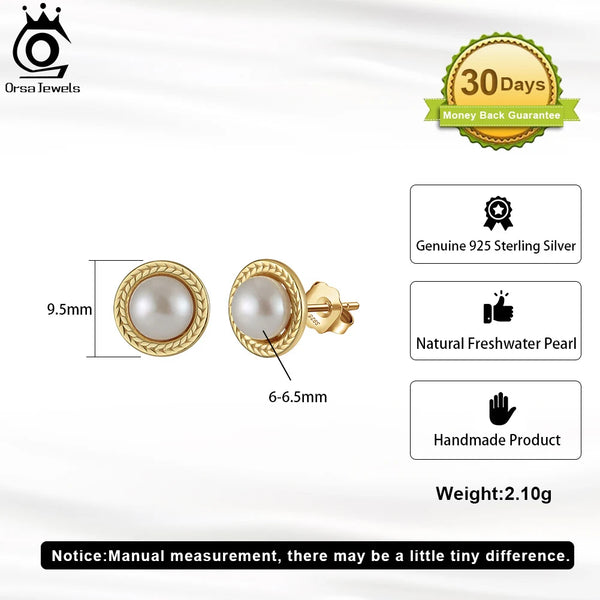 925 Sterling Silver Round Pearl Earrings for Women