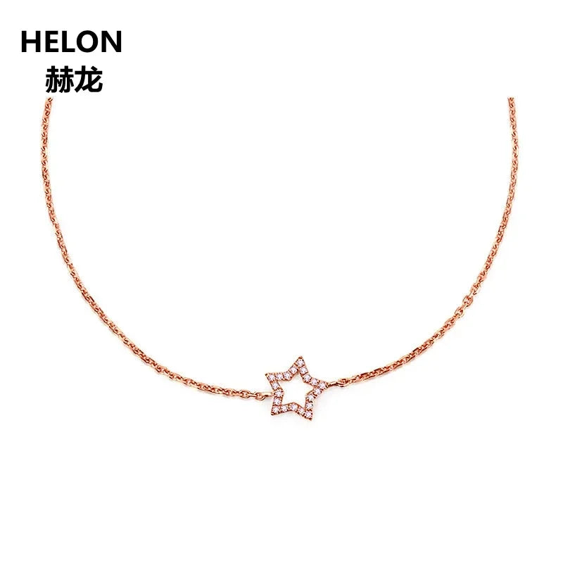 18k Rose Gold Natural Diamond Star Chain Bracelet for Women