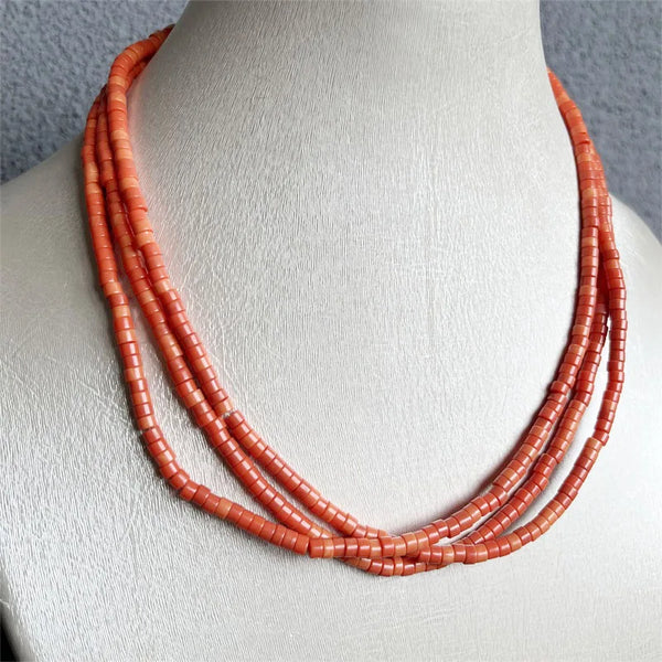 Gold Heishi Necklace with Natural Orange Red Coral for Women