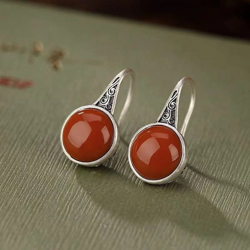 925 Sterling Silver Red Agate Dangle Earrings