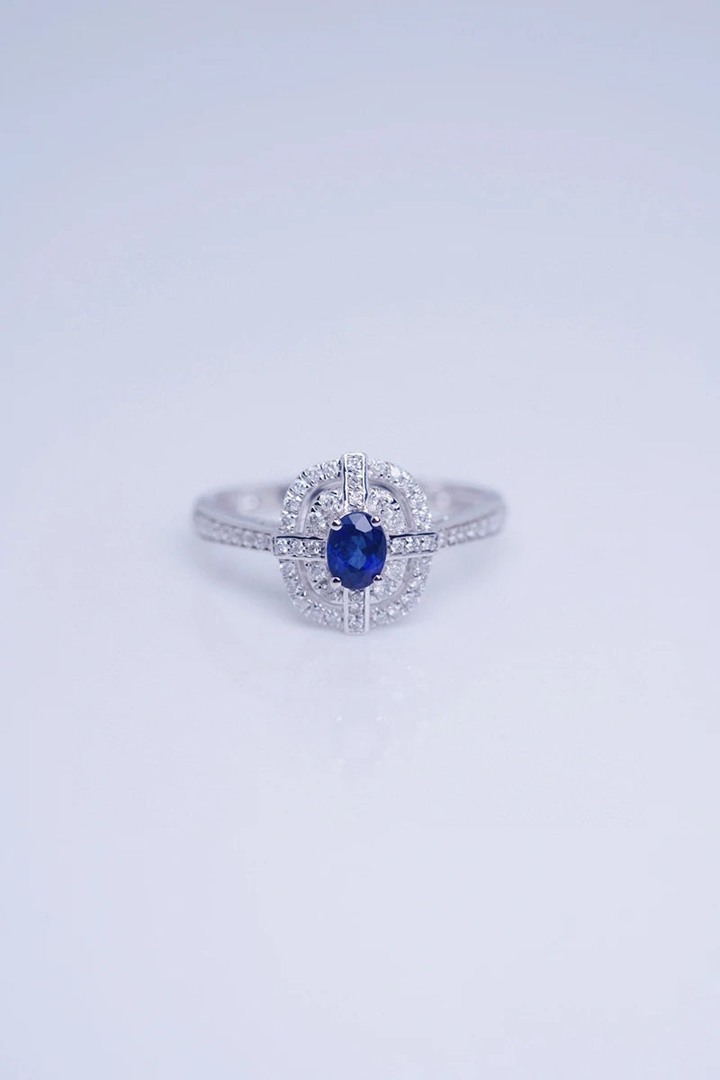 18K White Gold Oval Diamond Sapphire Engagement Ring for Women