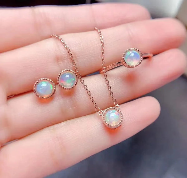 925 Sterling Silver Natural Opal Jewelry Set for Her