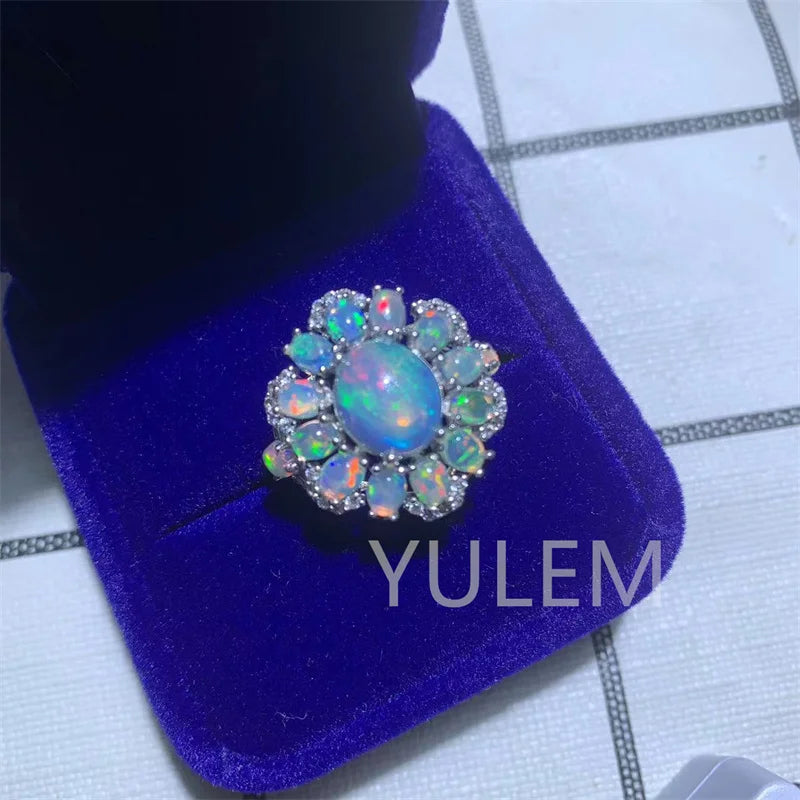 Sterling Silver Opal Flower Ring for Girl