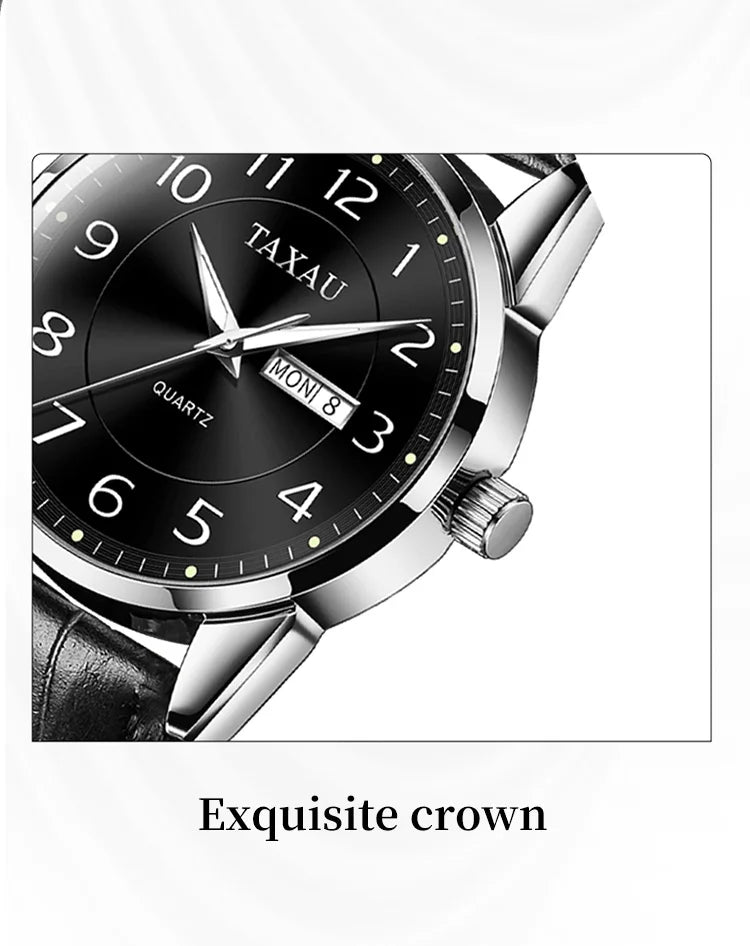 Stainless Steel Leather Casual Waterproof Luminous Watch for Men