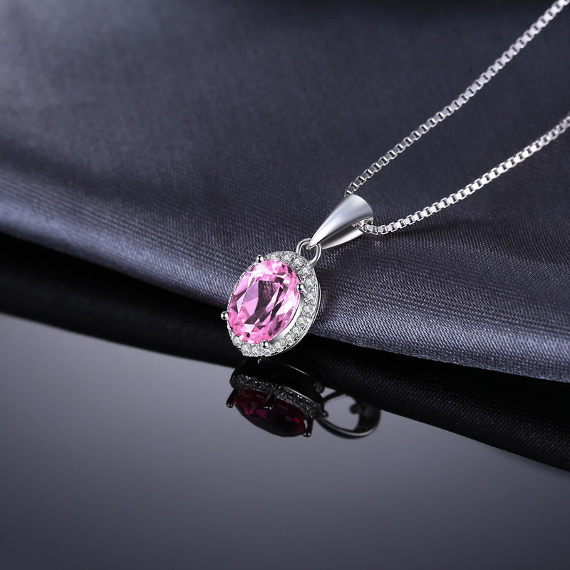 925 Sterling Silver Created Pink Sapphire Halo Pendant for Woman