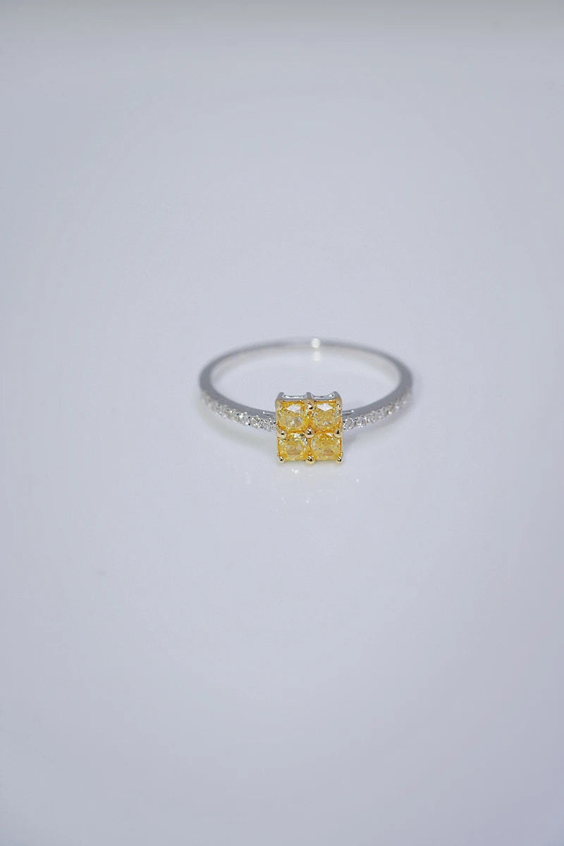 18K White Gold 1.00 Carat Yellow Diamond Square Engagement Ring for Women