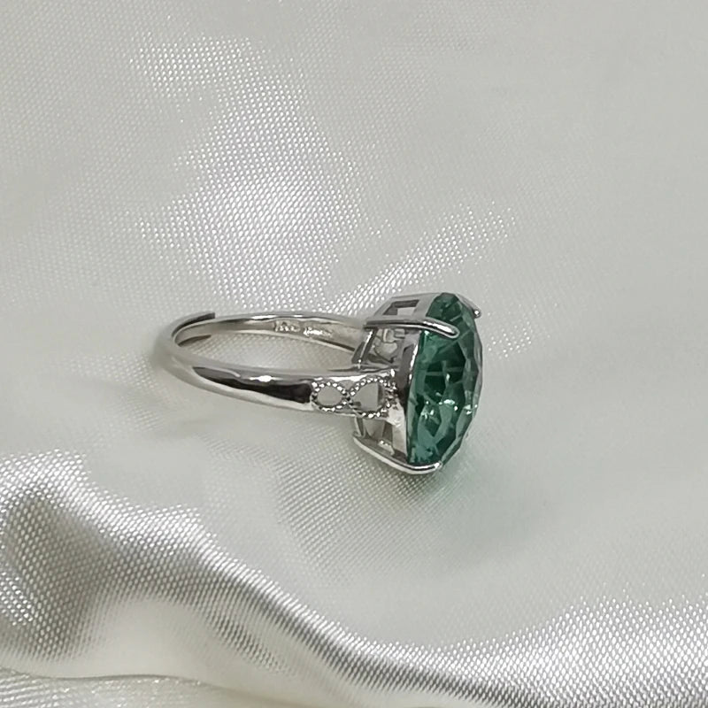 Sterling Silver Green Crystal Ring for Women