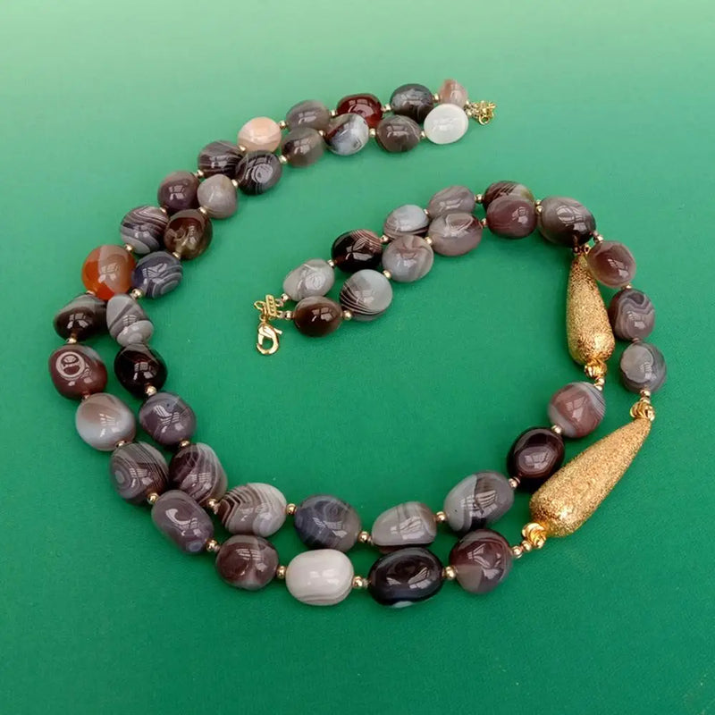 Gold Plated Botswana Sardonyx Agate Two Strand Necklace for Women