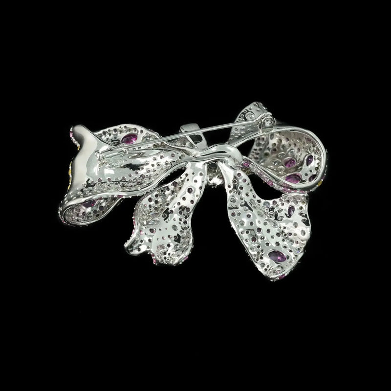 925 Sterling Silver Lab-Created Sapphire High Carbon Diamond Gemstone Corsage Butterfly Brooch