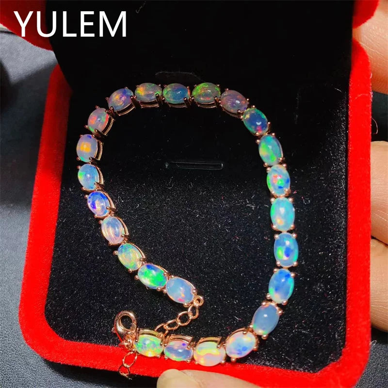 925 Sterling Silver Natural Opal Bracelet for Women