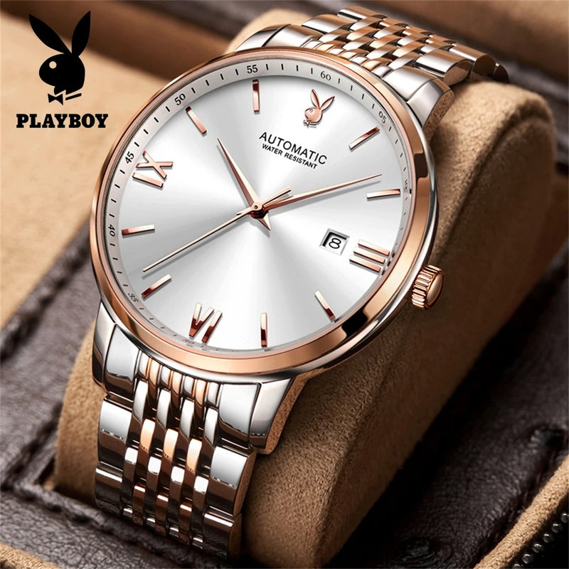 Stainless Steel Automatic Mechanical Mens Wrist Watch for Men