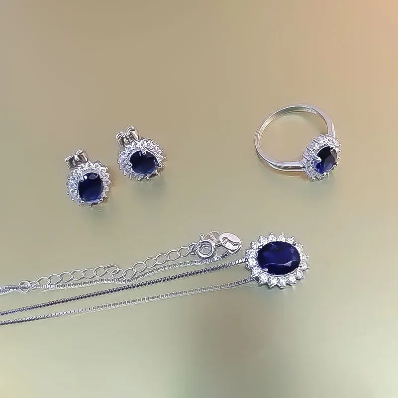 925 Sterling Silver Nano Sapphire Jewelry Sets for Women