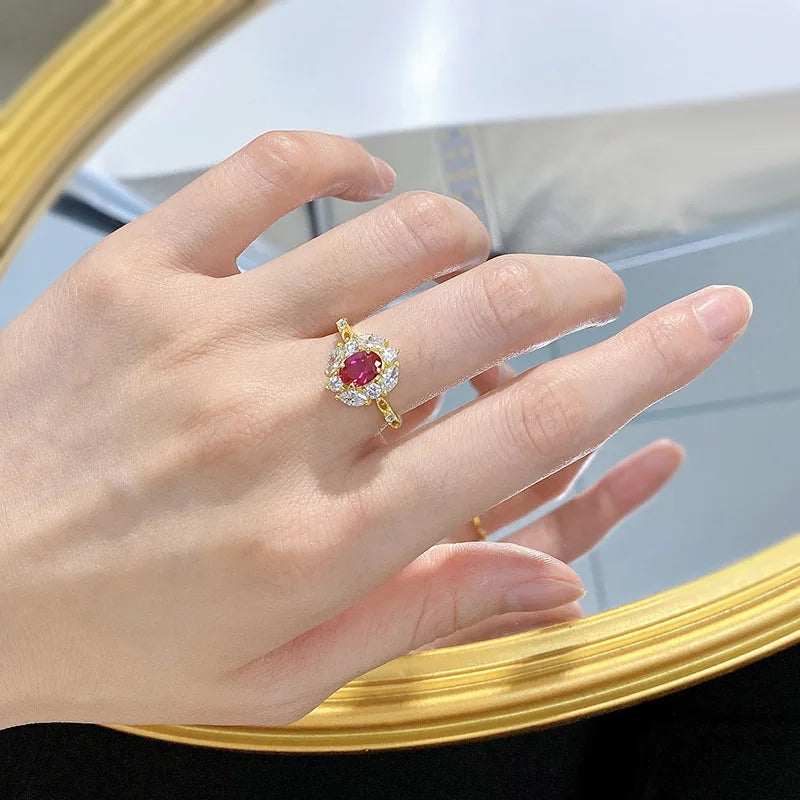 925 Sterling Silver Pigeon Blood Red Ruby Ring for Women