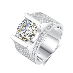 925 Sterling Silver Moissanite 4ct 10mm Round Cut Ring for Men