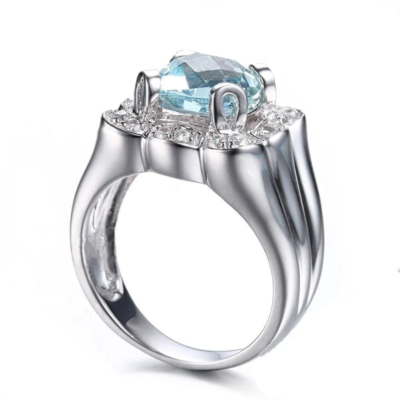 Sterling Silver 925 Cushion Cut Blue Topaz 8mm Moissanite Engagement Ring for Women