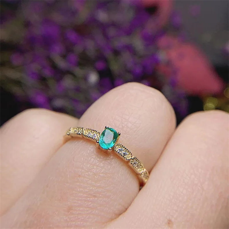 18K Yellow Gold & Sterling Silver Emerald Ring for Women