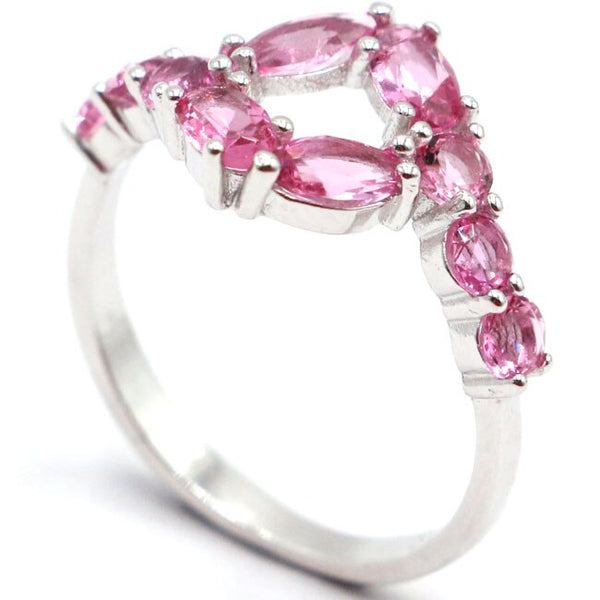 925 Sterling Silver Created Pink Tourmaline Ring for Ladies