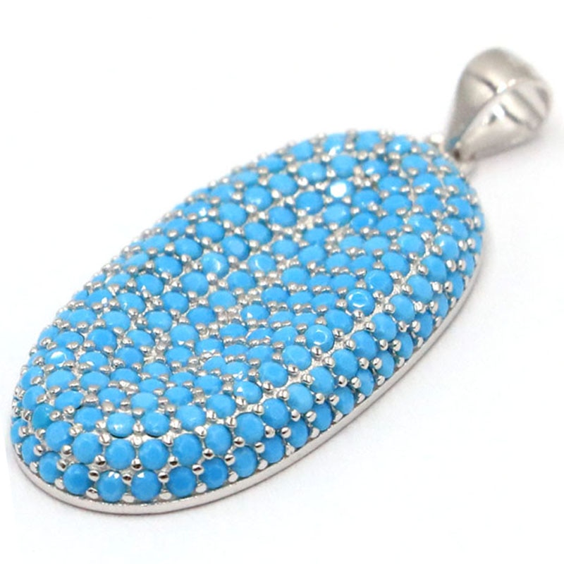 925 Sterling Silver Blue Turquoise Pendant Earrings Set for Ladies