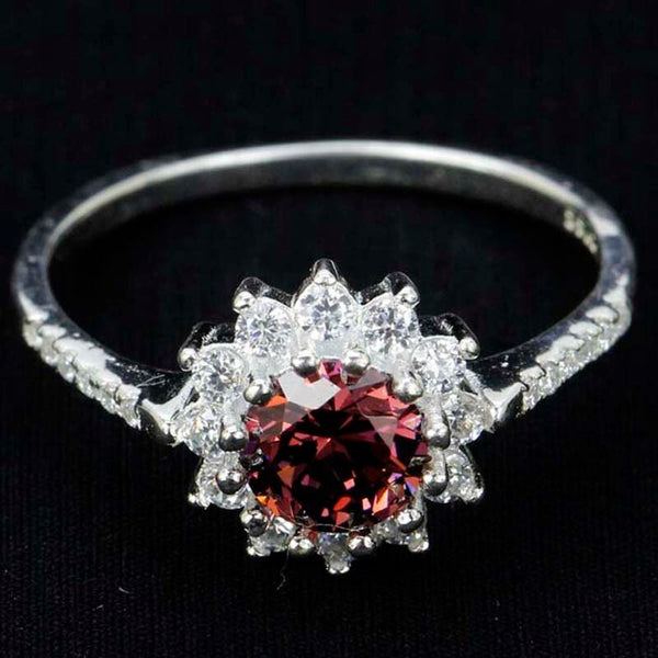 925 Sterling Silver 2.6ctw Ruby Topaz & CZ Ring for Women