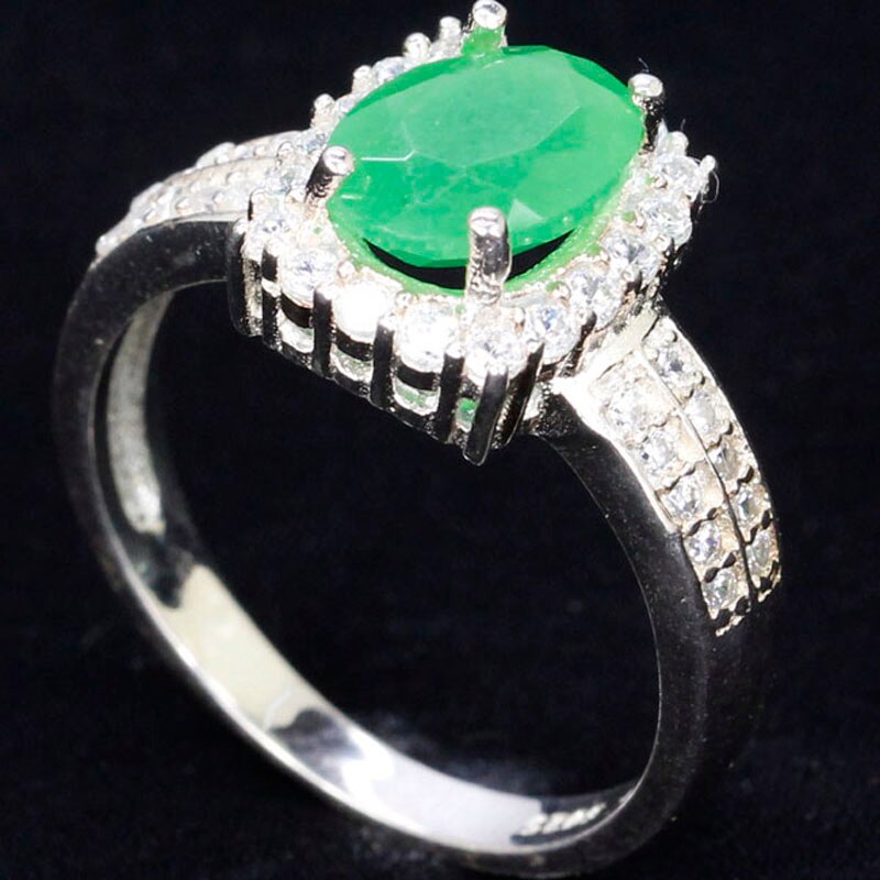 925 Sterling Silver Emerald and Tanzanite Engagement Ring for Ladies