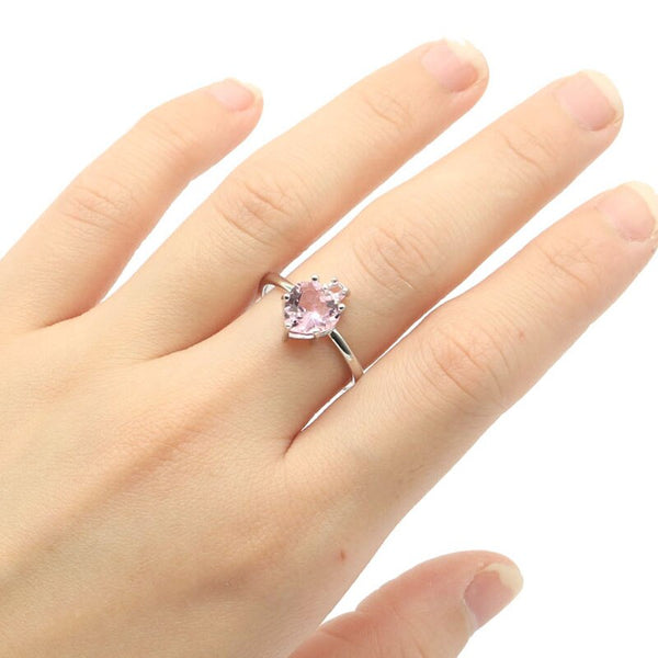 925 Sterling Silver Created Pink Kunzite Heart 2.3g Ring for Women