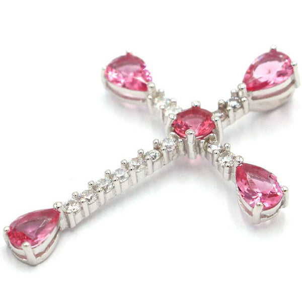 Solid Sterling Silver Pendant, Pink Tourmaline CZ,.38 ctw for women