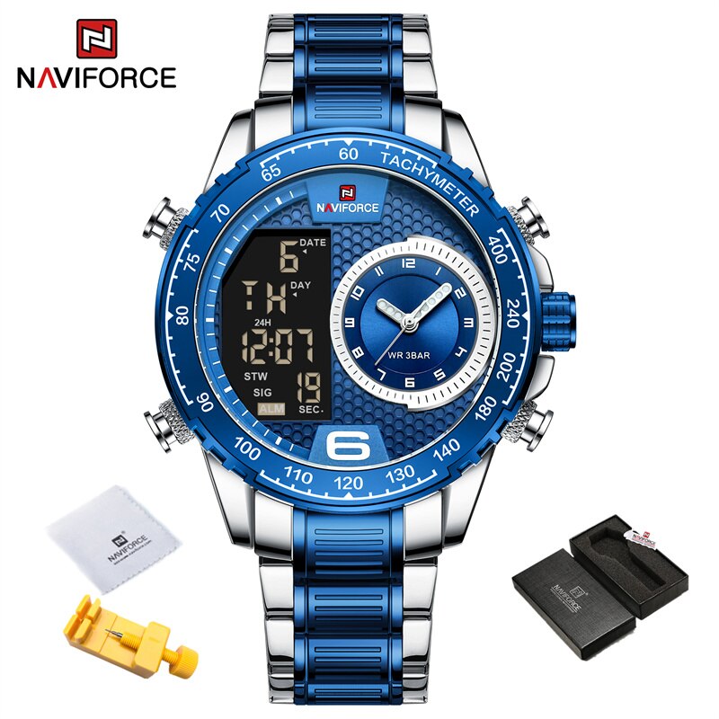 Stainless Steel Chronograph Digital Quartz Watch for Men